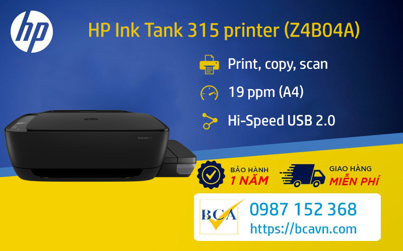 Đại lý phân phối mực,máy in phun màu đa năng HP Ink Tank 315 (Z4B04A) ,giao hàng và lắp đặt tận nơi