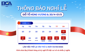 BCA Thông báo lịch nghỉ lễ Giỗ Tổ Hùng Vương và 30/4-1/5 năm 2026