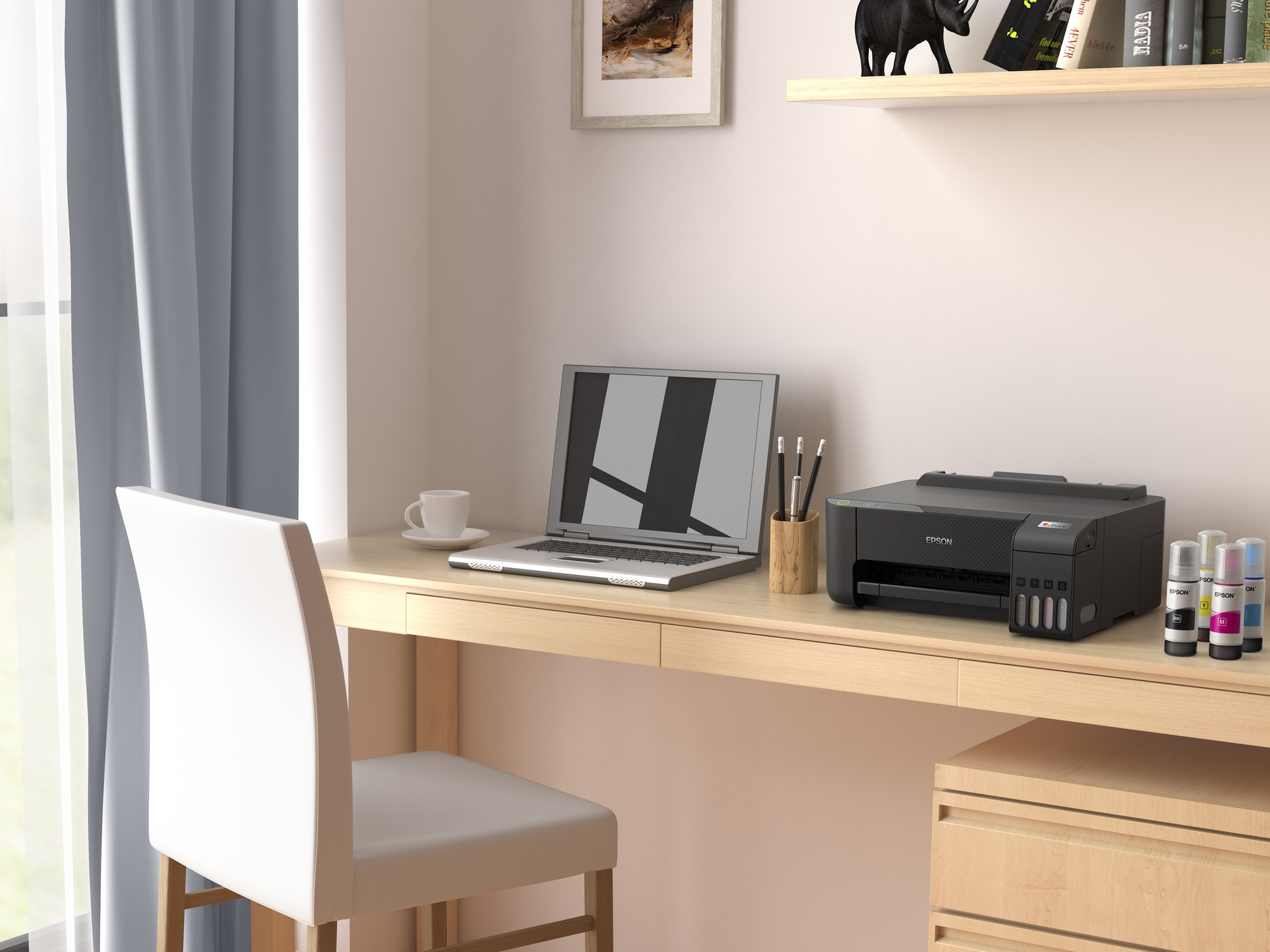 Máy in màu Epson EcoTank có thiết kế và màu sắc hiện đại, phù hợp nhiều không gian làm việc.