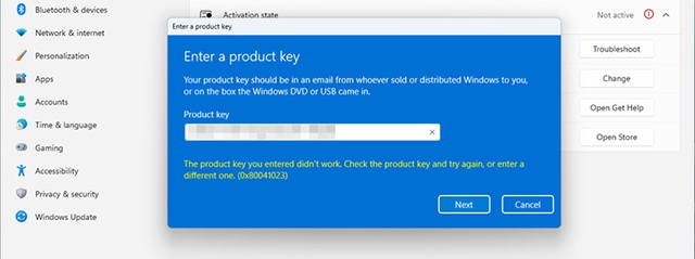 Màn hình thông báo khóa Windows 7 không thể kích hoạt Windows 11 Canary mới nhất