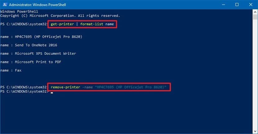 xóa driver máy in cũ bằng powershell