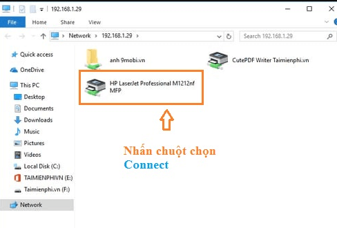 kết nối thành công máy tính với máy in qua địa chỉ IP