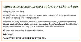 Thông báo V/v: Cập nhật thông tin xuất hóa đơn do thay đổi địa giới hành chính
